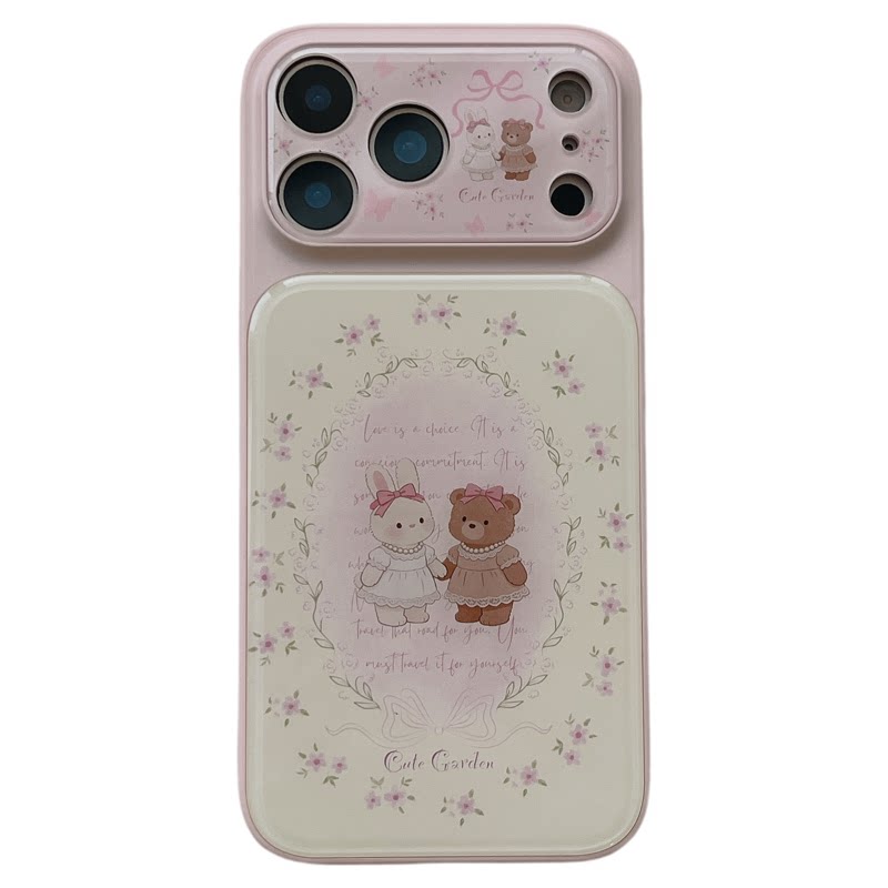 独壳 ins韩系少女心碎花小熊兔子适用苹果17promax手机壳可爱iPhone16新款15防摔14pro女款大视窗手机套硬壳