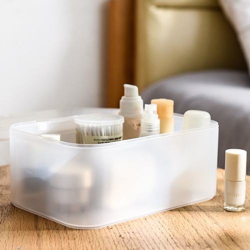 利客来塑料透明磨砂收纳日式整理盒化妆品桌面简约防尘收纳盒箱子