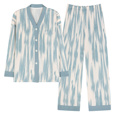 长袖睡衣套装大码开衫女士家居服