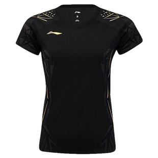 李宁正品羽毛球系列女子轻盈透气V领比赛运动短袖T恤AAYV036-1