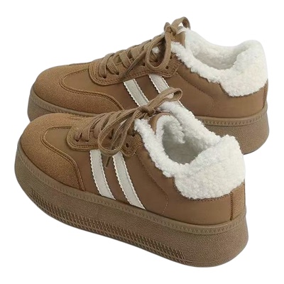 环球德训鞋女鞋冬季加绒保暖棉鞋厚底加厚雪地靴女款时尚休闲板鞋