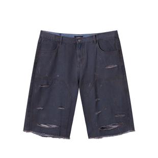 NMAX大码潮牌男装25年夏新款嘻哈牛仔裤不规则破洞宽松直筒七分裤