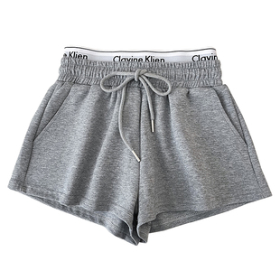 字母印花高腰显瘦假两件抽绳松紧短裤休闲裤运动裤热裤女夏季新款