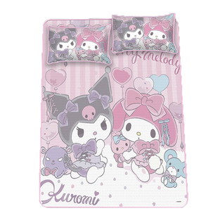 卡通库洛米冰丝席2三件套夏可机洗家用学生宿舍空调凉席子可折叠