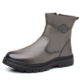 皮毛一体东北雪地靴男士冬季加绒保暖爸爸棉鞋蒙古靴子真皮羊毛靴