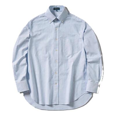 KUFFYLINK 纽扣领蓝白条纹衬衫OCBD长袖常春藤青年气质日系ivy