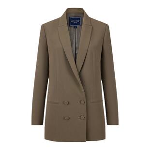 【断码清仓】VERTOW春季栗棕色醋酸修身双排扣西装女薄款小西服