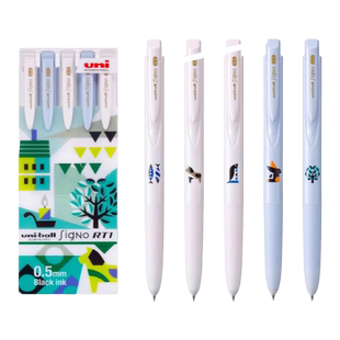 UNI三菱中性笔新色北欧插画限定UMN-185NCK按动式考试刷题0.5mm黑笔速干水笔UMN155限定系列uniball低阻尼笔