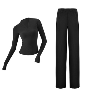 现代舞套装女v领套指春秋阔腿裤集训服成人古典舞形体服教师服装