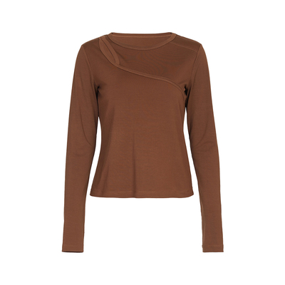 婉甸橡子棕镂空长袖打底衫上衣