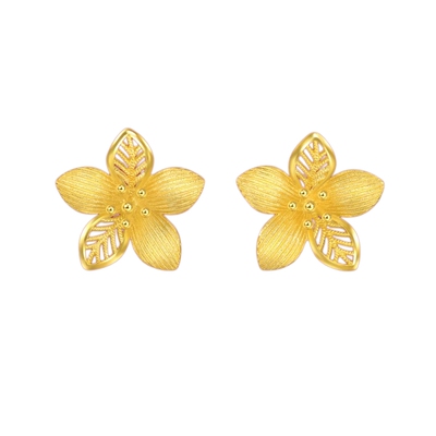 周生生官方正品足金生生有囍镂空花卉耳钉黄金耳环金饰珠宝94446E