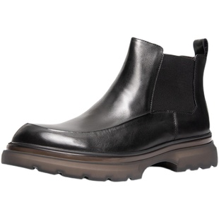 欧美潮流复古真皮短靴男士高帮英伦大头休闲皮鞋厚底加绒切尔西靴