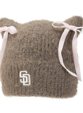 MLB帽子女款官方正品2026冬季新款可爱毛绒可拆卸蝴蝶机猫耳帽女