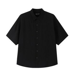 【高端桑蚕丝】半墨大码男装老钱香云纱短袖衬衫夏季宽松真丝衬衣