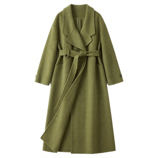 2026秋冬双面羊毛羊驼毛大衣女中长款大翻领系带修身毛呢宽松外套