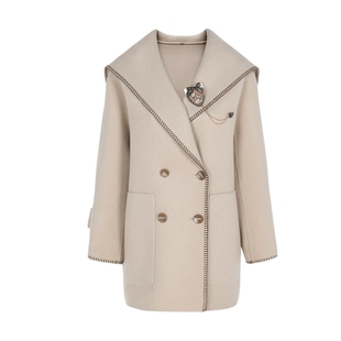 【菲妮尔Fairy】简约大气翻领毛呢外套女装100%绵羊毛中长款大衣