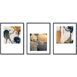 三联客厅装饰画酒店现代装修组合挂画玄关壁画简约有框画北欧抽象