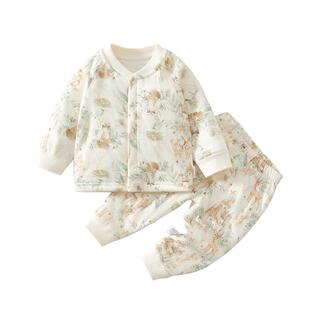 婴儿分体衣服秋冬季新款夹棉保暖套装男宝宝冬季纯棉外穿秋装66码