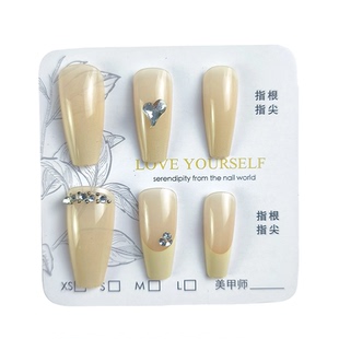 穿戴甲高级感小众显白美甲成品甲片中长款手工式黄黑皮指甲贴片