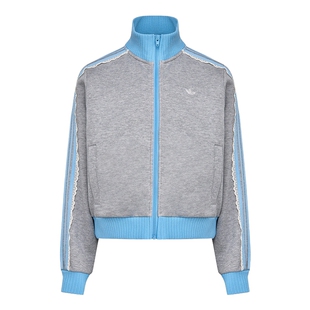 adidas阿迪达斯三叶草女蕾丝花边休闲运动夹克外套针织上衣LF2335