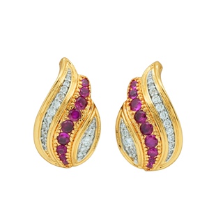 「枫丹」Tiff@ny中古设计珠宝玫红耳饰无耳洞耳夹floremure古董廊