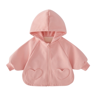 [抗菌]女童春秋外套小童防风甜美春装潮红色女宝薄绒宝宝春季开衫