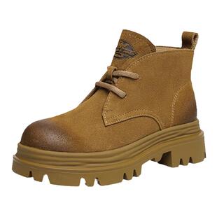 红蜻蜓厚底踢不烂大黄靴冬季女鞋复古户外马丁靴工装短靴