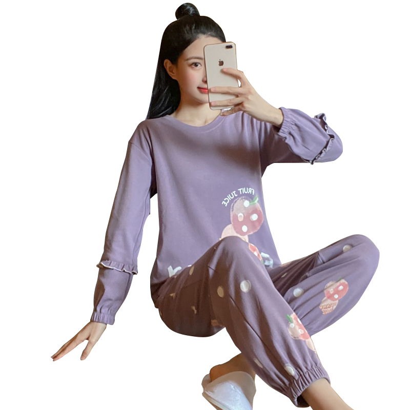 睡衣女春秋季长袖简约两件套