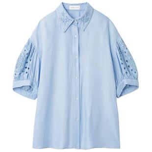 SNIDEL HOME秋冬纯色格纹蕾丝中袖居家衬衫SHFB234004