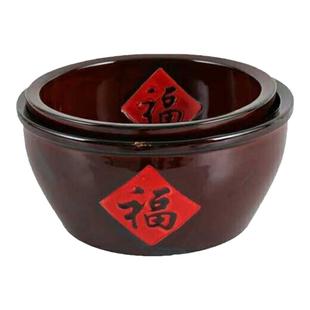 个性复古陶瓷加厚福字缸米缸腌菜盆特色农家乐餐具创意土陶菜汤碗