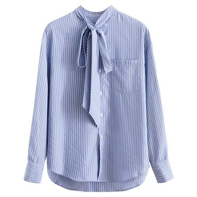 夕蒙2025新款秋季韩系慵懒松弛感上衣小个子小众条纹领带长袖衬衫