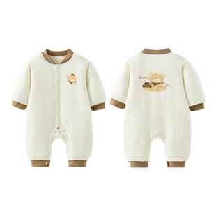 童泰婴儿连体衣秋冬季纯棉夹棉宝宝衣服新生儿哈衣薄棉爬服睡衣