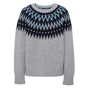 伊芙丽纯羊毛费尔岛提花圆领针织衫灰色毛衣2025冬季新款女装