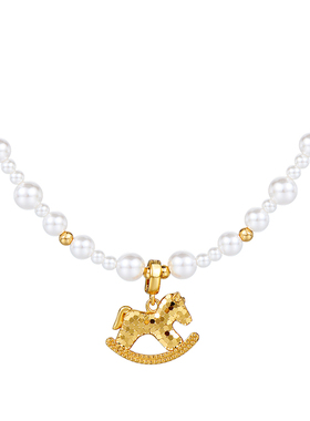 施家珍珠碎冰冰木马项链女