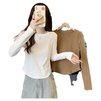 ins超火鱼骨短款长袖T恤女早春秋