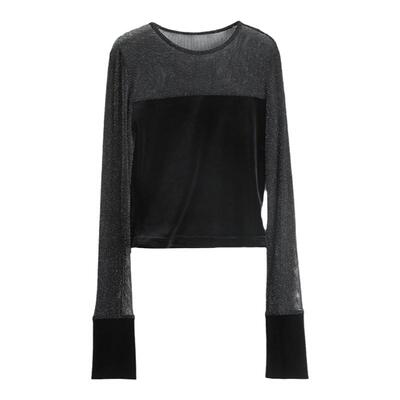 龍喜儿丝绒拼网纱半透套头上衣