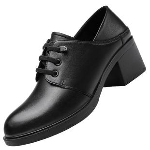 强人3515女鞋真皮粗跟女单鞋职业OL工装鞋小皮鞋舒适中跟久站不累