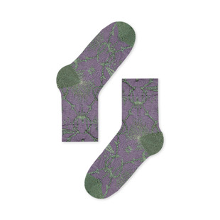 【任选3件95折】AR复古浮雕花纹短筒袜女秋亮光丝配乐福中筒袜子