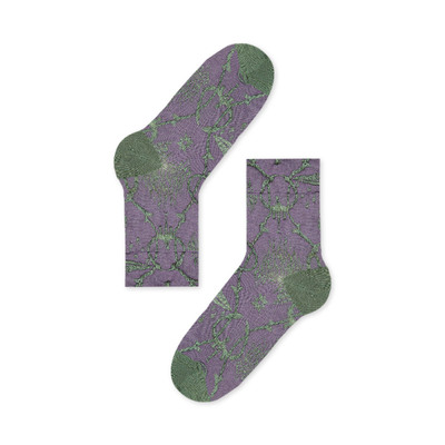 【任选3件95折】AR复古浮雕花纹短筒袜女秋亮光丝配乐福中筒袜子