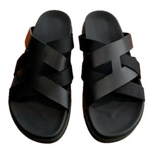 交叉带厚底二舅拖鞋女25年春夏情侣款一脚蹬休闲外穿罗马沙滩凉鞋