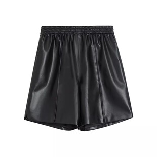 美丽客栈高端大码PU皮短裤阔腿女宽松外穿胖mm高级感显瘦休闲裤子