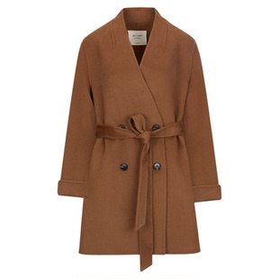 DTLANDO/商场同款25冬新品女装系带100%绵羊毛优雅中长款大衣外套