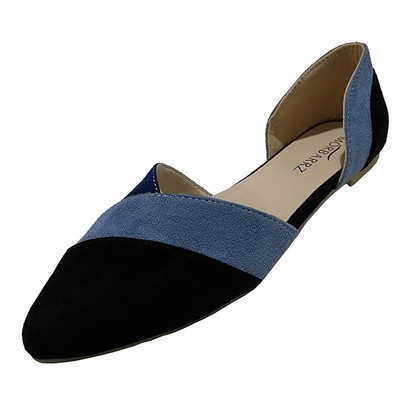 包跟平底拼色单鞋尖头女鞋凉鞋