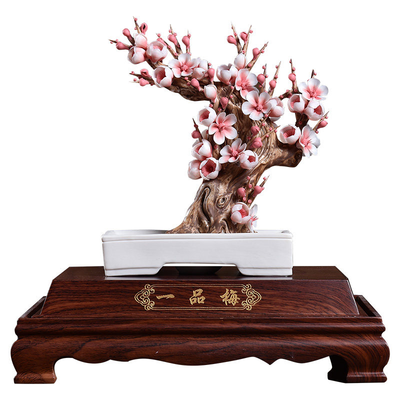 陶瓷一品梅瓷花摆件可定制祝福语