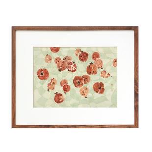 张英琦x水果餐厅装饰画日式新中式实木框黑胡桃客厅卧室三联挂画