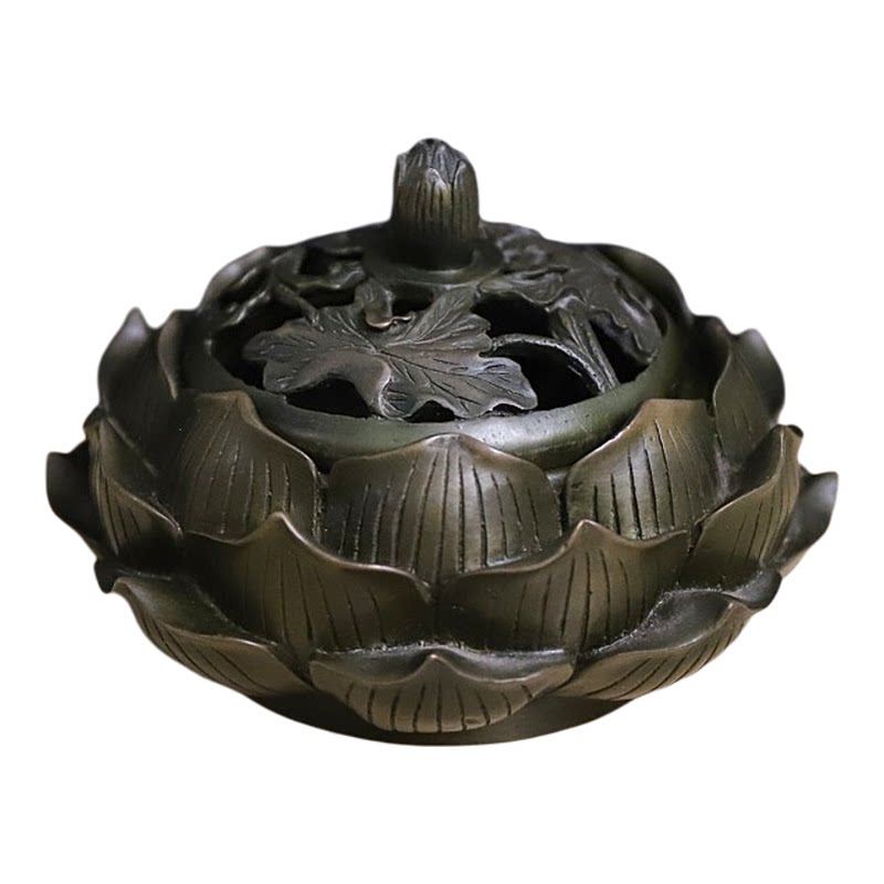 祥狮品牌纯黄铜莲花香炉