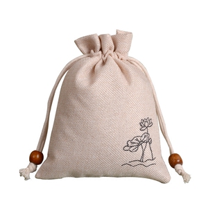 水墨荷花香包收纳束口袋麻布袋抽绳锦囊文玩袋子中药香囊空袋端午