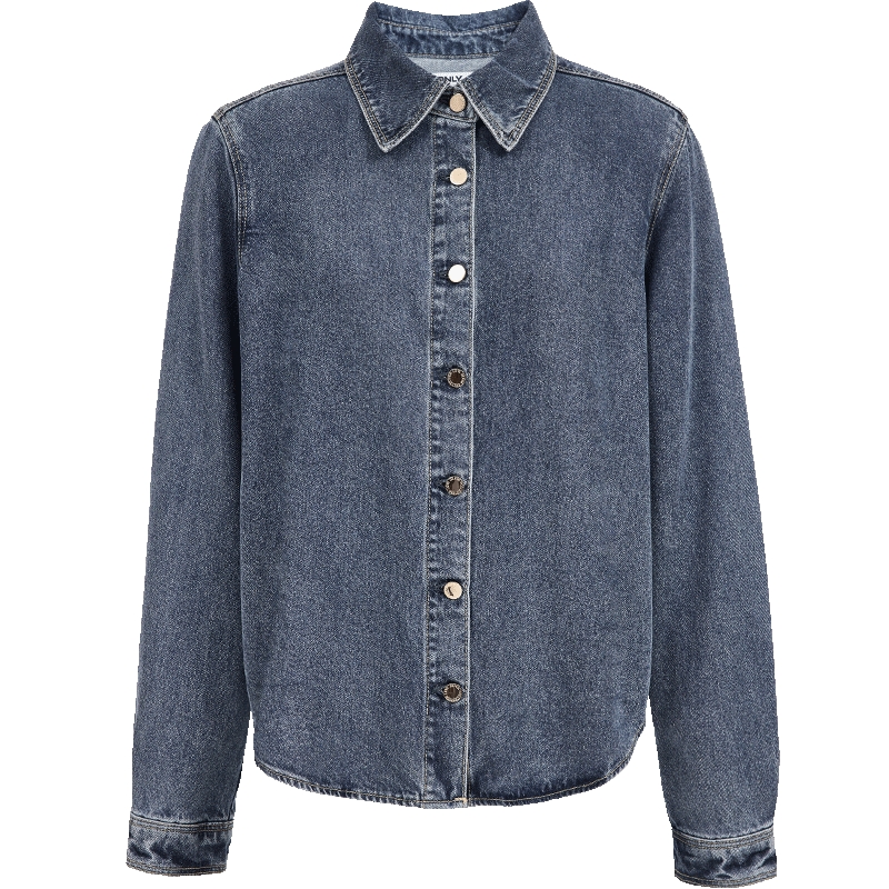 ONLY2025秋季新款莱赛尔圆弧高衩下摆设计显瘦直筒正肩牛仔衬衫女