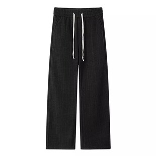 麦穗纹运动裤子男款秋冬季直筒宽松男生重磅加绒加厚阔腿卫裤国货