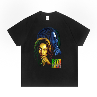 雷鬼乐鲍勃马利Bob Marley印花纯棉T恤宽松大码宽松可定制重磅超